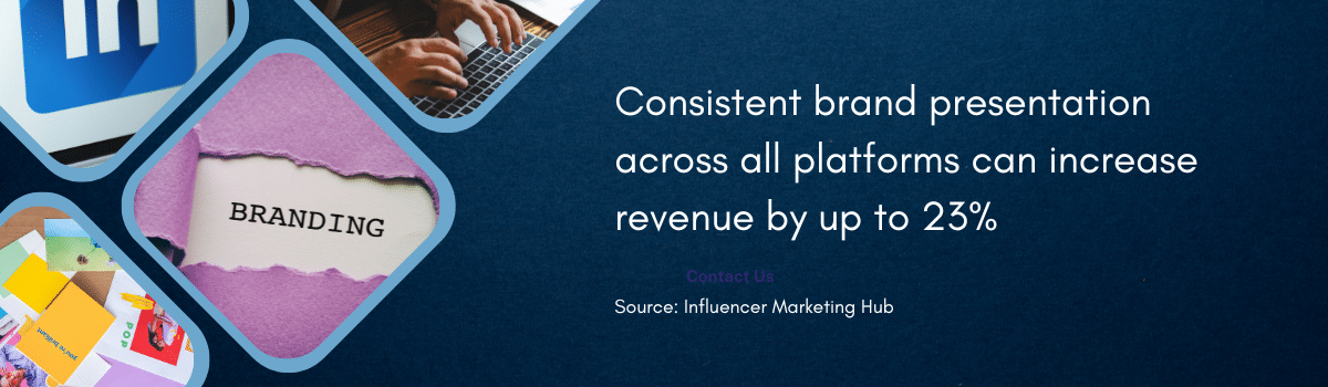 graphic highlighting statistic that says consistent brand presentation across all platforms can increase revenue by up to 23%